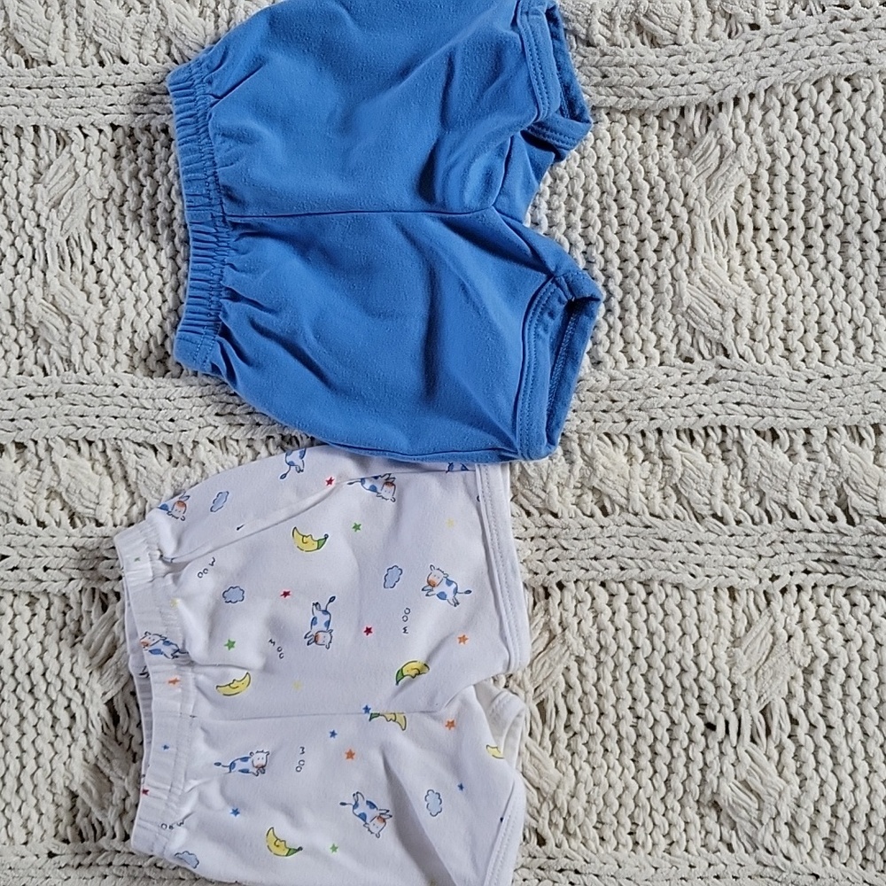 Talbots Kids Newborn‎ Pull On Shorts 2 Pairs Cow Moon Soild Blue Color Cotton